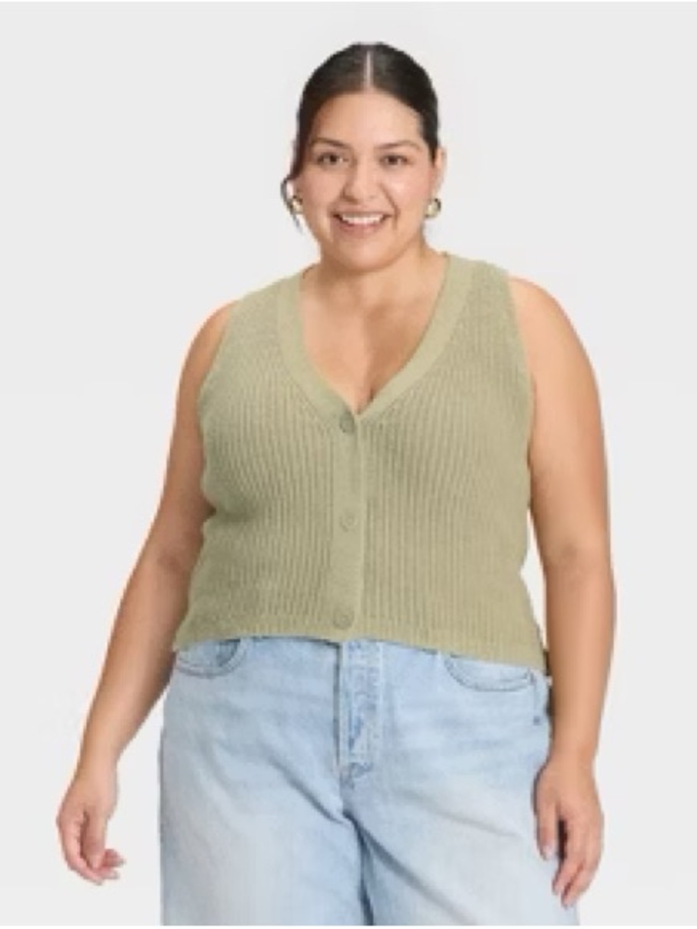 Universal Thread Olive Green Ribbed Button-Front Knit Camisole
